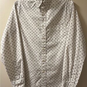J. Crew White Button-Down Shirt with Navy Microprint